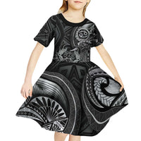 Personalised Polynesia Zodiac Cancer Kid Short Sleeve Dress Galaxy Polynesian Pattern Chest Tattoo Style LT14 - Polynesian Pride