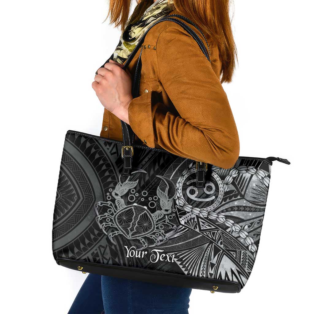 Personalised Polynesia Zodiac Cancer Leather Tote Bag Galaxy Polynesian Pattern Chest Tattoo Style LT14 Black - Polynesian Pride