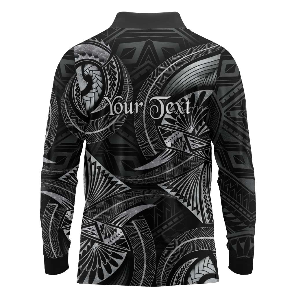 Personalised Polynesia Zodiac Cancer Long Sleeve Polo Shirt Galaxy Polynesian Pattern Chest Tattoo Style LT14 - Polynesian Pride