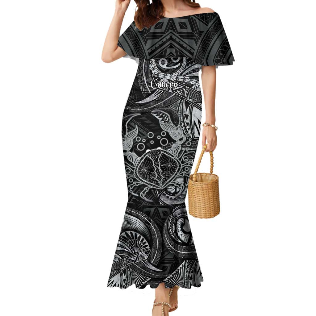 Personalised Polynesia Zodiac Cancer Mermaid Dress Galaxy Polynesian Pattern Chest Tattoo Style LT14 Women Black - Polynesian Pride