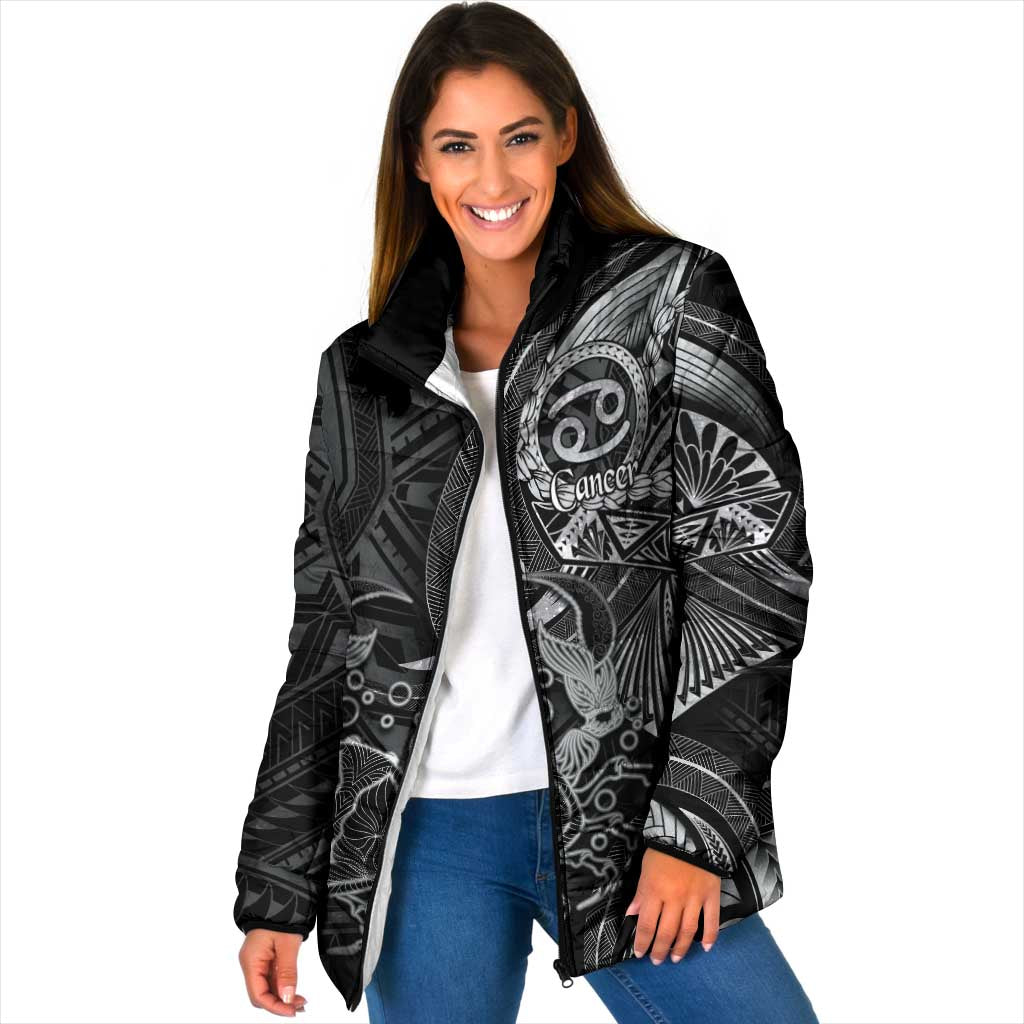 Personalised Polynesia Zodiac Cancer Padded Jacket Galaxy Polynesian Pattern Chest Tattoo Style LT14 Women Black - Polynesian Pride
