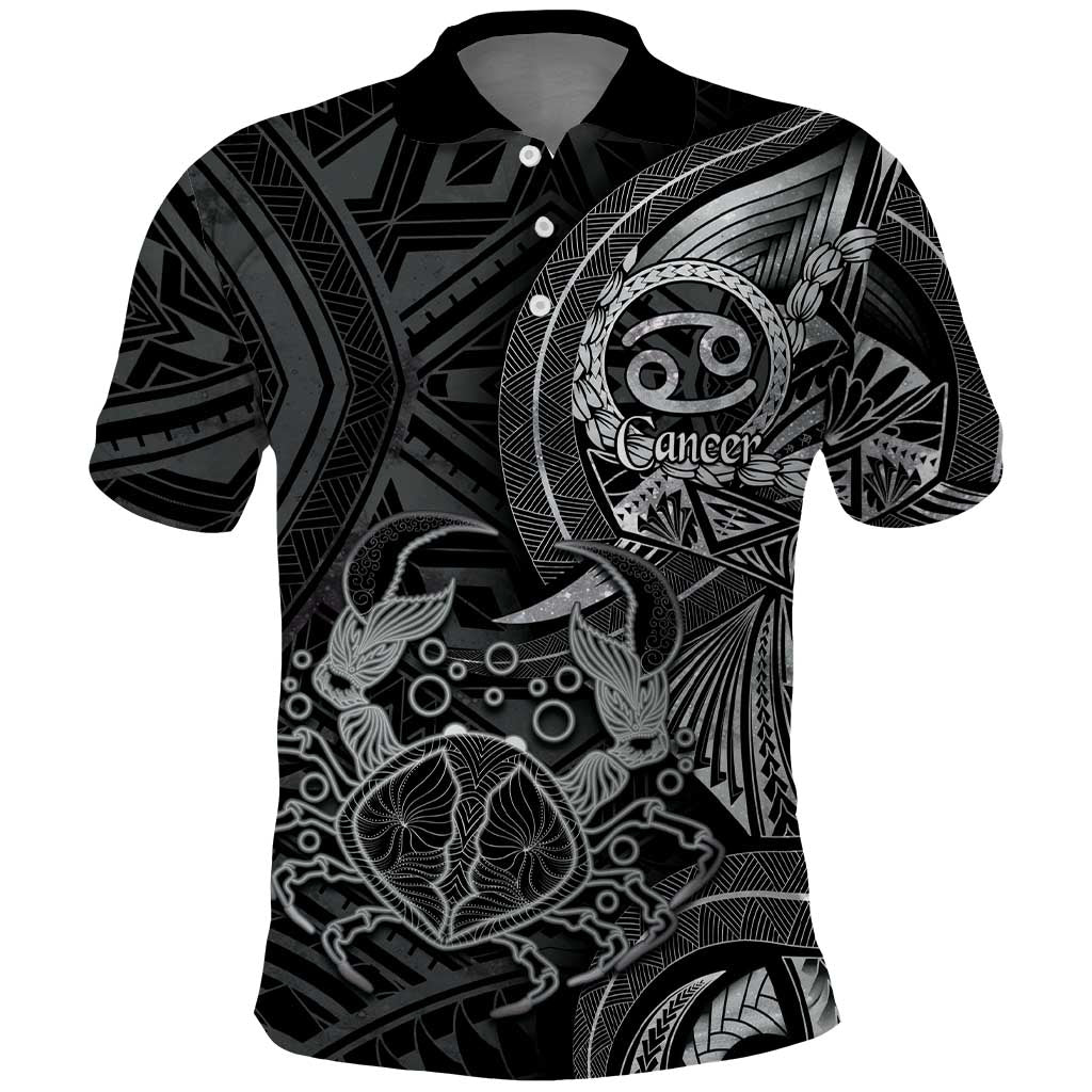 Personalised Polynesia Zodiac Cancer Polo Shirt Galaxy Polynesian Pattern Chest Tattoo Style LT14 Black - Polynesian Pride