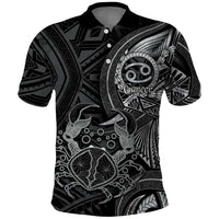 Personalised Polynesia Zodiac Cancer Polo Shirt Galaxy Polynesian Pattern Chest Tattoo Style LT14 Black - Polynesian Pride