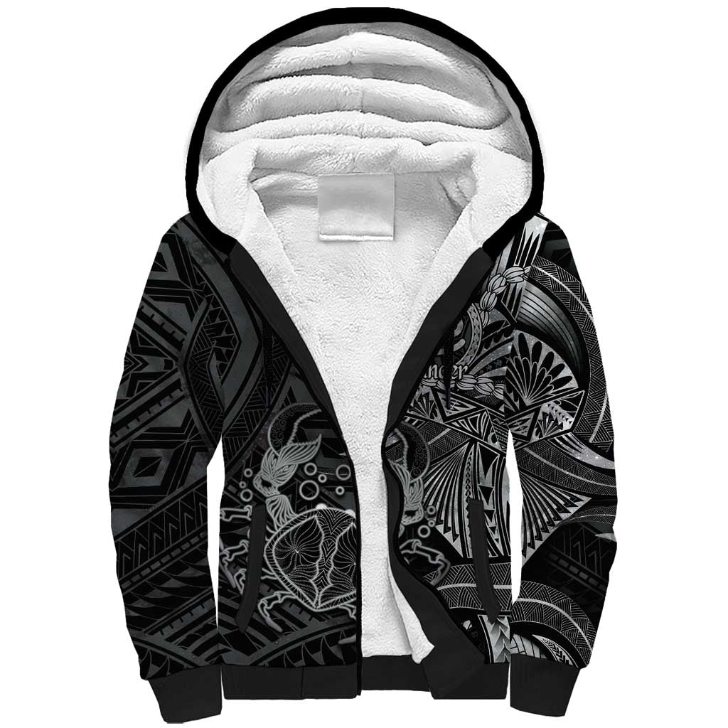 Personalised Polynesia Zodiac Cancer Sherpa Hoodie Galaxy Polynesian Pattern Chest Tattoo Style LT14 Unisex Black - Polynesian Pride