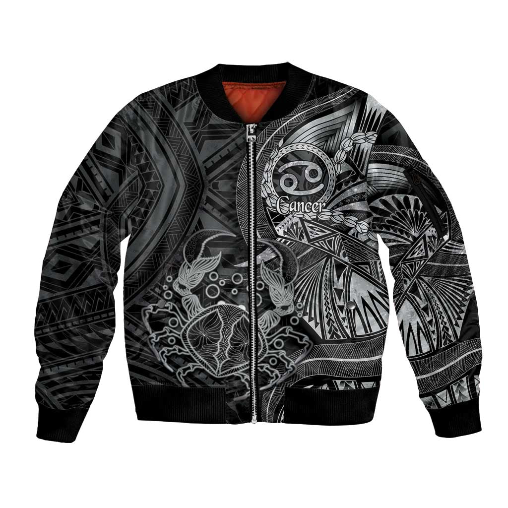 Personalised Polynesia Zodiac Cancer Sleeve Zip Bomber Jacket Galaxy Polynesian Pattern Chest Tattoo Style LT14 Unisex Black - Polynesian Pride