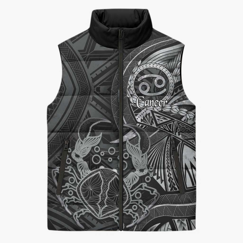 Personalised Polynesia Zodiac Cancer Sleeveless Puffer Jacket Galaxy Polynesian Pattern Chest Tattoo Style LT14 Unisex Black - Polynesian Pride