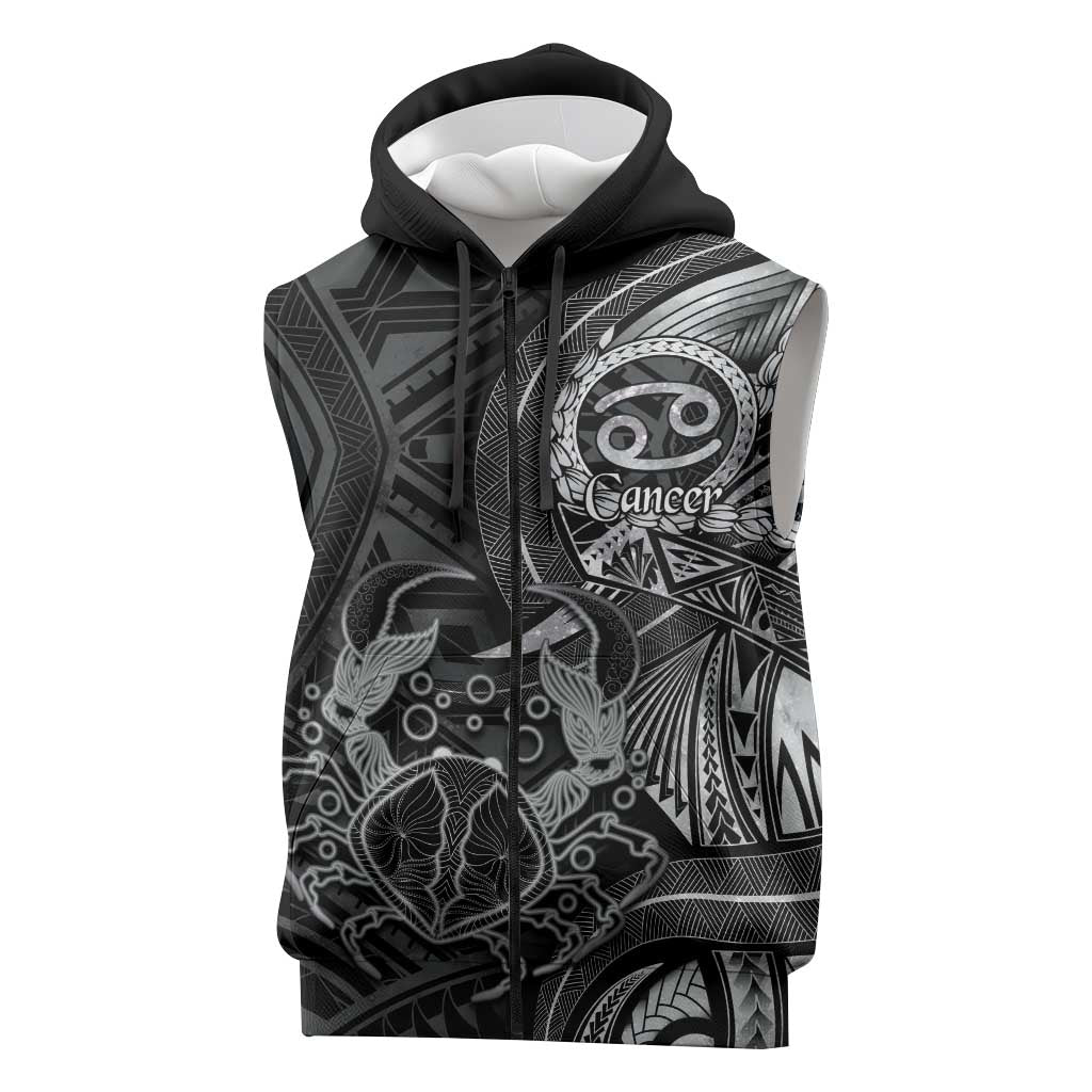 Personalised Polynesia Zodiac Cancer Sleeveless Zip Hoodie Galaxy Polynesian Pattern Chest Tattoo Style