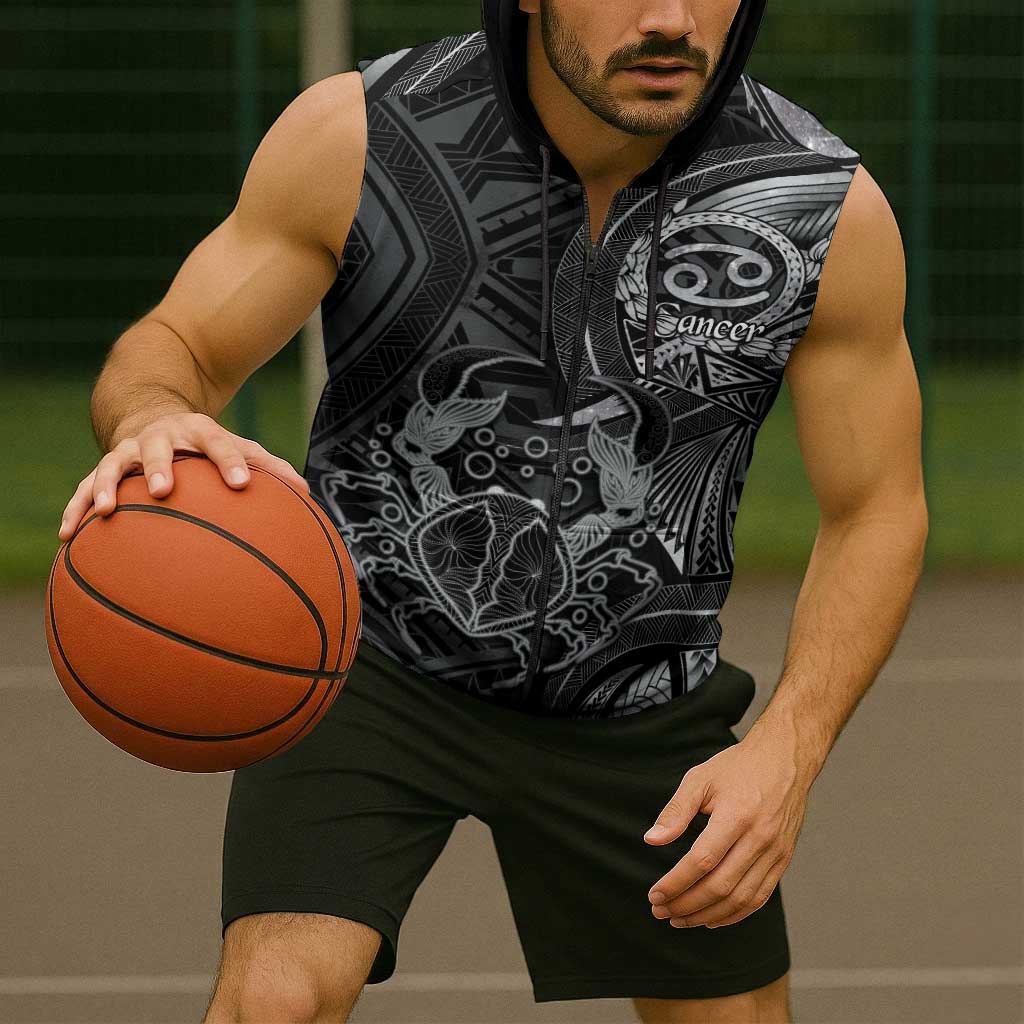 Personalised Polynesia Zodiac Cancer Sleeveless Zip Hoodie Galaxy Polynesian Pattern Chest Tattoo Style