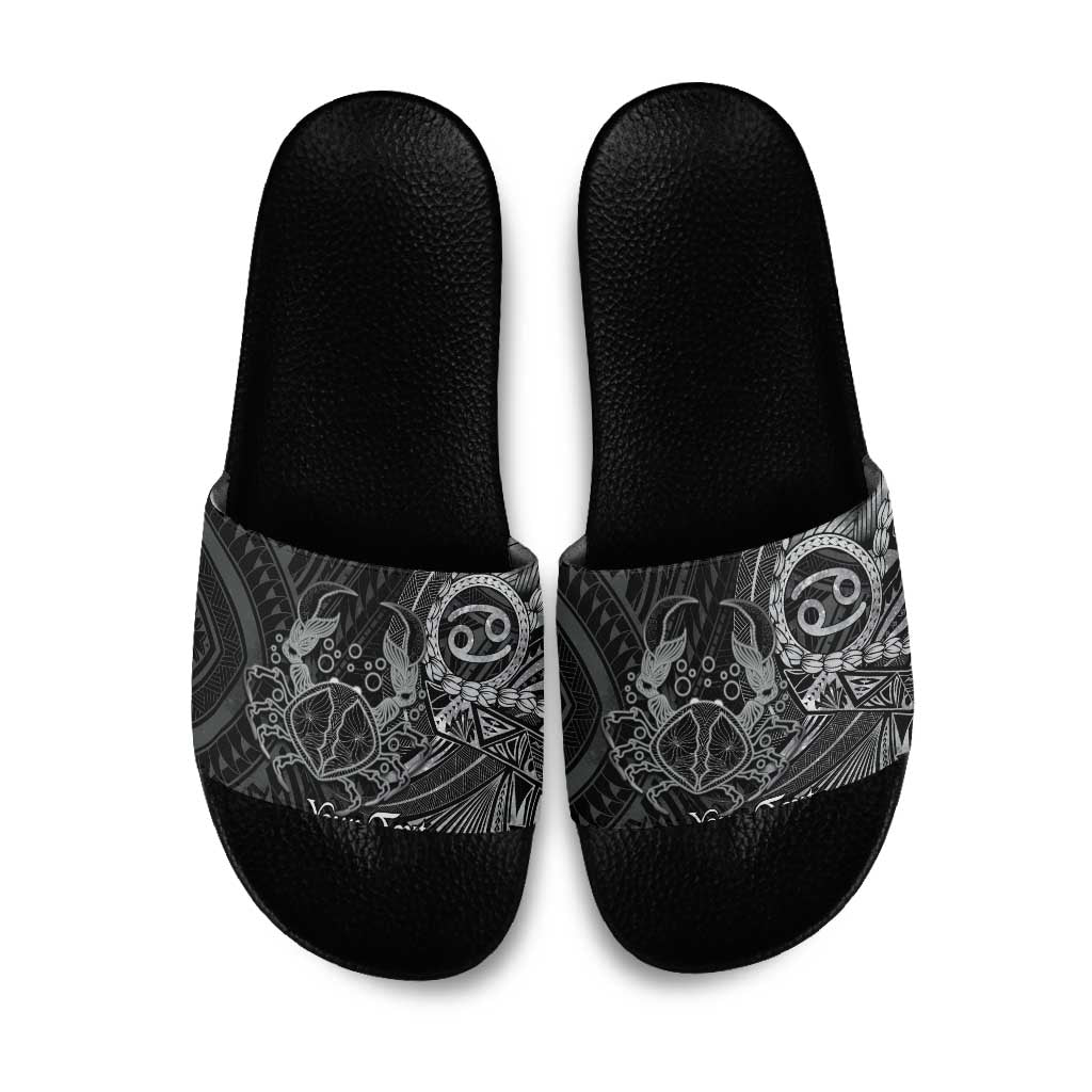 Personalised Polynesia Zodiac Cancer Slide Sandals Galaxy Polynesian Pattern Chest Tattoo Style LT14 Black - Polynesian Pride