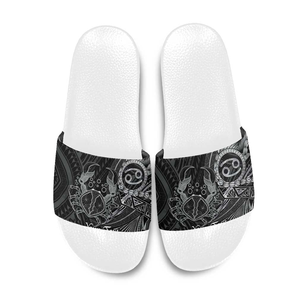 Personalised Polynesia Zodiac Cancer Slide Sandals Galaxy Polynesian Pattern Chest Tattoo Style LT14 Black - Polynesian Pride