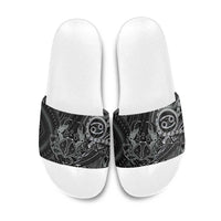 Personalised Polynesia Zodiac Cancer Slide Sandals Galaxy Polynesian Pattern Chest Tattoo Style LT14 Black - Polynesian Pride
