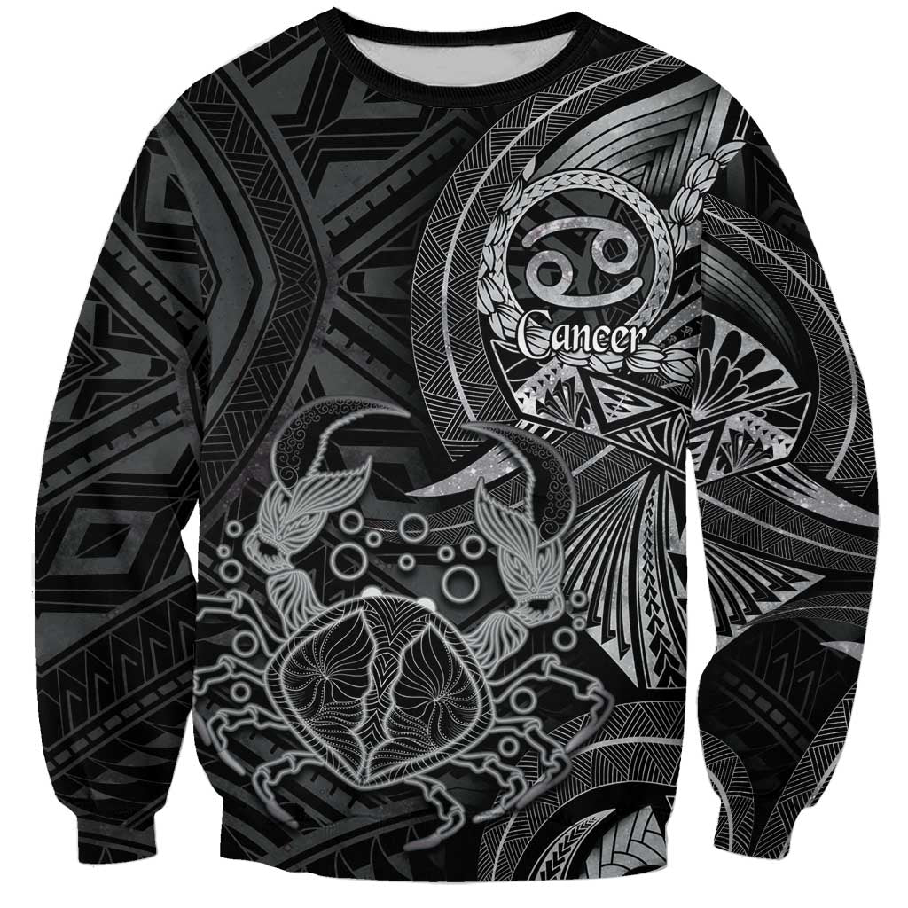 Personalised Polynesia Zodiac Cancer Sweatshirt Galaxy Polynesian Pattern Chest Tattoo Style LT14 Unisex Black - Polynesian Pride