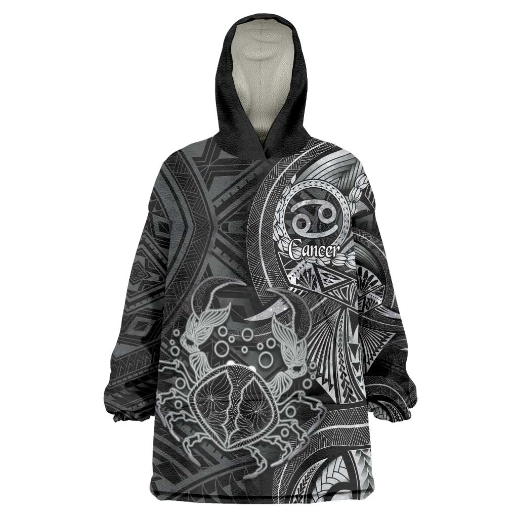 Personalised Polynesia Zodiac Cancer Wearable Blanket Hoodie Galaxy Polynesian Pattern Chest Tattoo Style LT14 One Size Black - Polynesian Pride