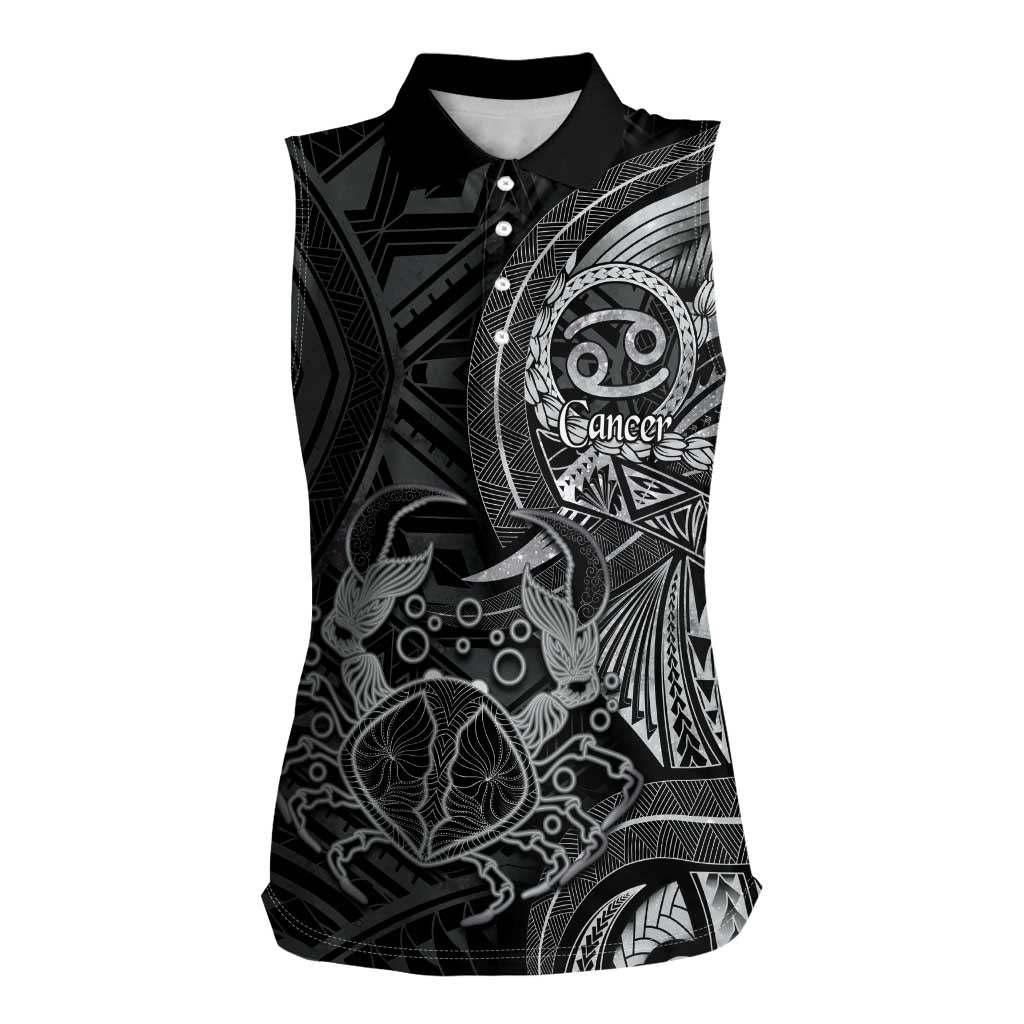 Personalised Polynesia Zodiac Cancer Women Sleeveless Polo Shirt Galaxy Polynesian Pattern Chest Tattoo Style LT14 Female Black - Polynesian Pride