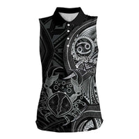 Personalised Polynesia Zodiac Cancer Women Sleeveless Polo Shirt Galaxy Polynesian Pattern Chest Tattoo Style LT14 Female Black - Polynesian Pride