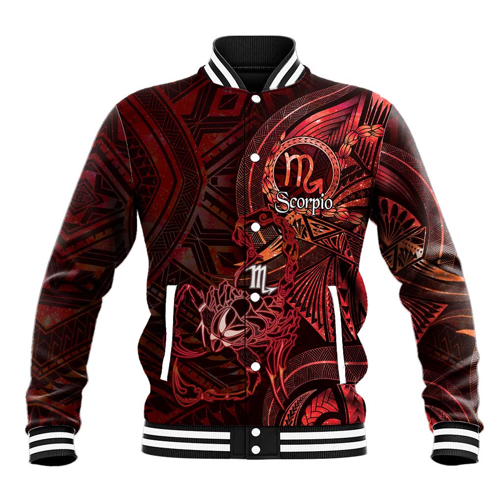 Personalised Polynesia Zodiac Scorpio Baseball Jacket Galaxy Polynesian Pattern Chest Tattoo Style LT14 Unisex Red - Polynesian Pride