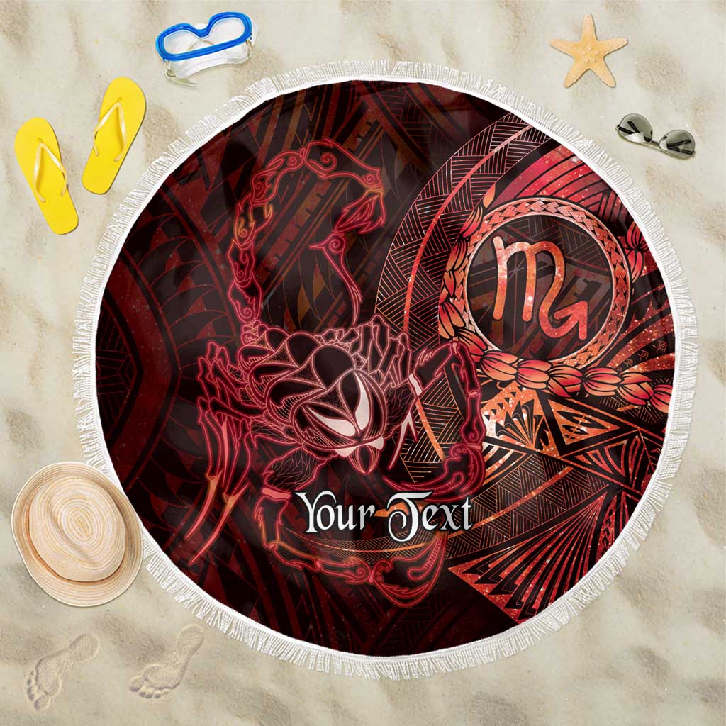 Personalised Polynesia Zodiac Scorpio Beach Blanket Galaxy Polynesian Pattern Chest Tattoo Style LT14 One Size 150cm Red - Polynesian Pride
