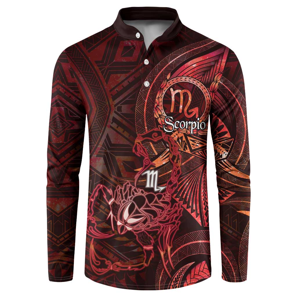 Personalised Polynesia Zodiac Scorpio Button Sweatshirt Galaxy Polynesian Pattern Chest Tattoo Style LT14 Red - Polynesian Pride