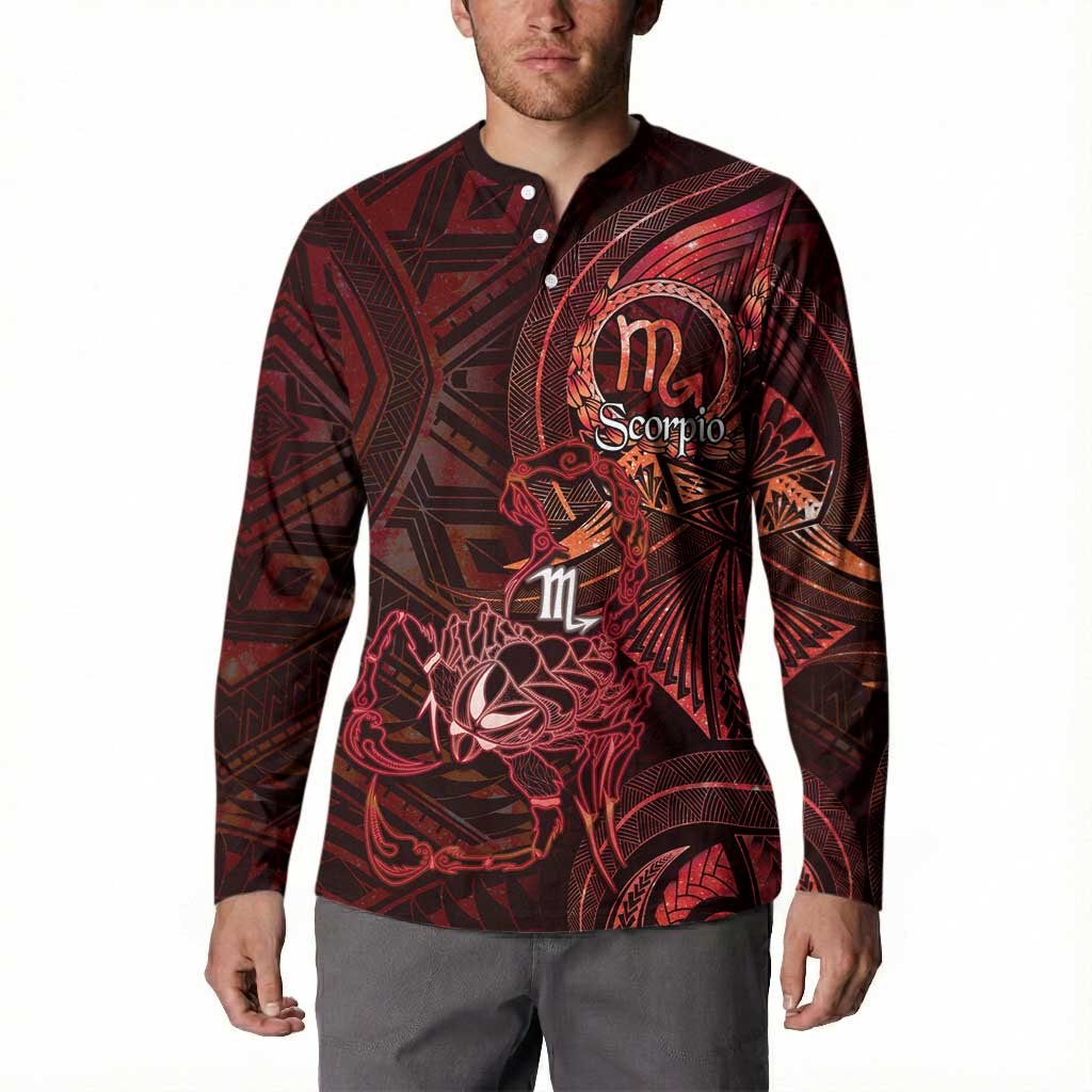 Personalised Polynesia Zodiac Scorpio Button Sweatshirt Galaxy Polynesian Pattern Chest Tattoo Style LT14 - Polynesian Pride