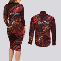 Personalised Polynesia Zodiac Scorpio Couples Matching Long Sleeve Bodycon Dress and Long Sleeve Button Shirt Galaxy Polynesian Pattern Chest Tattoo Style LT14 - Polynesian Pride