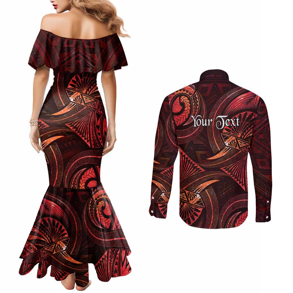 Personalised Polynesia Zodiac Scorpio Couples Matching Mermaid Dress and Long Sleeve Button Shirt Galaxy Polynesian Pattern Chest Tattoo Style LT14 - Polynesian Pride