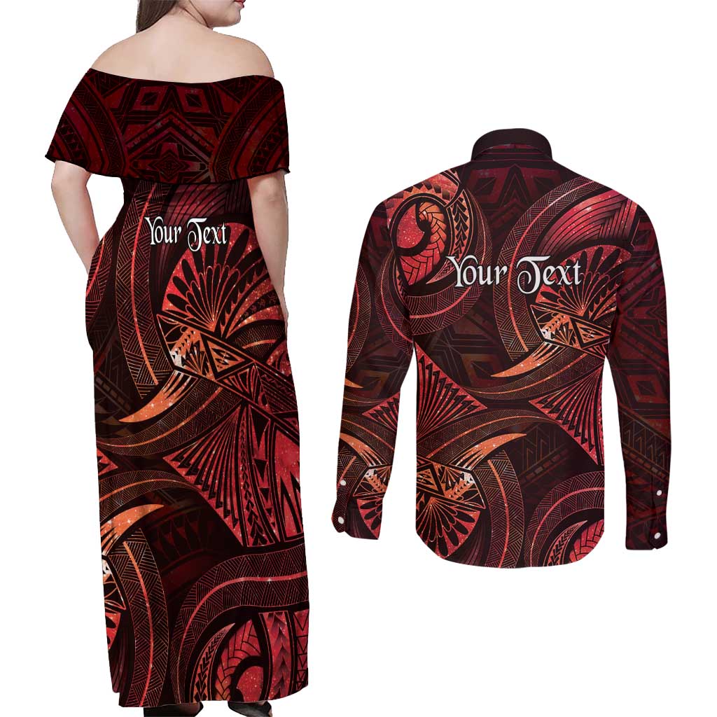 Personalised Polynesia Zodiac Scorpio Couples Matching Off Shoulder Maxi Dress and Long Sleeve Button Shirt Galaxy Polynesian Pattern Chest Tattoo Style LT14 - Polynesian Pride