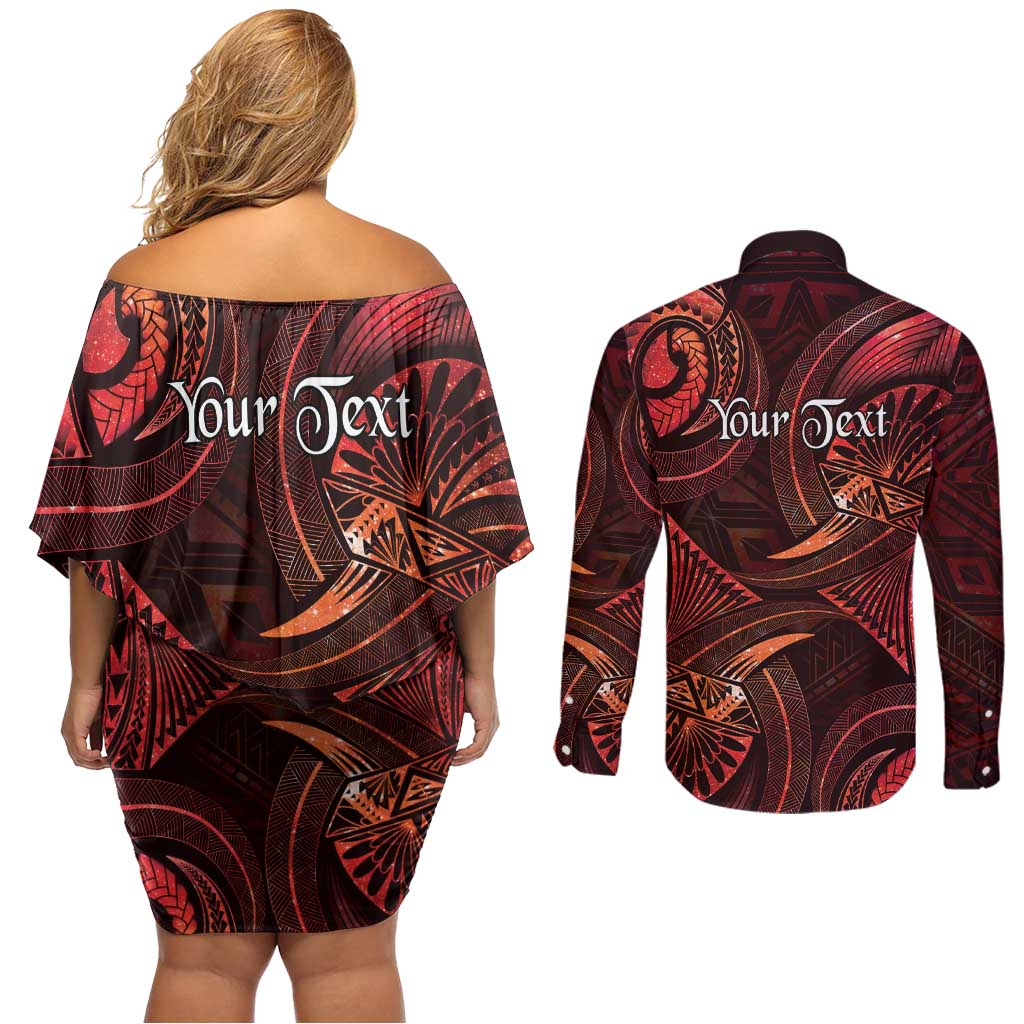 Personalised Polynesia Zodiac Scorpio Couples Matching Off Shoulder Short Dress and Long Sleeve Button Shirt Galaxy Polynesian Pattern Chest Tattoo Style LT14 - Polynesian Pride