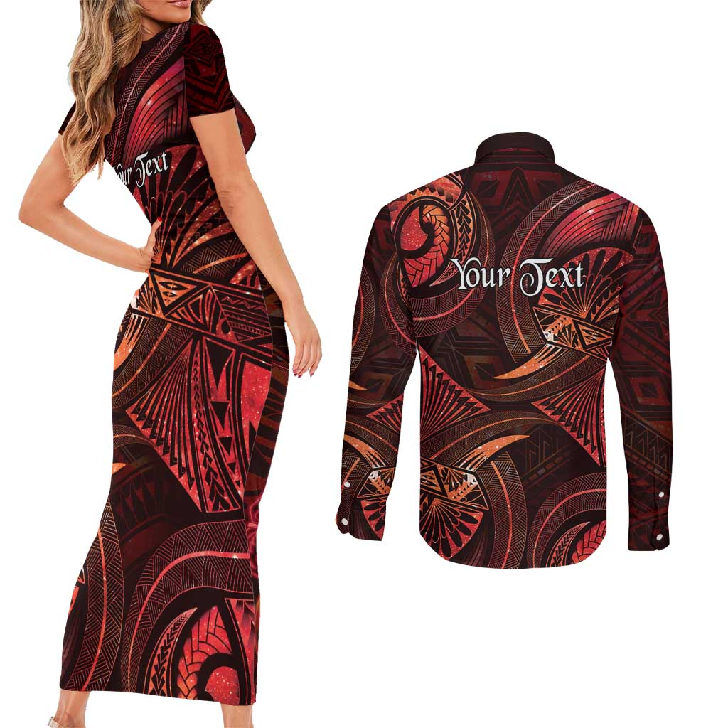 Personalised Polynesia Zodiac Scorpio Couples Matching Short Sleeve Bodycon Dress and Long Sleeve Button Shirt Galaxy Polynesian Pattern Chest Tattoo Style LT14 - Polynesian Pride