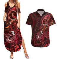 Personalised Polynesia Zodiac Scorpio Couples Matching Summer Maxi Dress and Hawaiian Shirt Galaxy Polynesian Pattern Chest Tattoo Style LT14 Red - Polynesian Pride