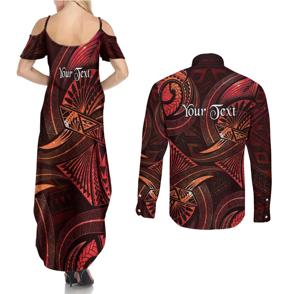 Personalised Polynesia Zodiac Scorpio Couples Matching Summer Maxi Dress and Long Sleeve Button Shirt Galaxy Polynesian Pattern Chest Tattoo Style LT14 - Polynesian Pride