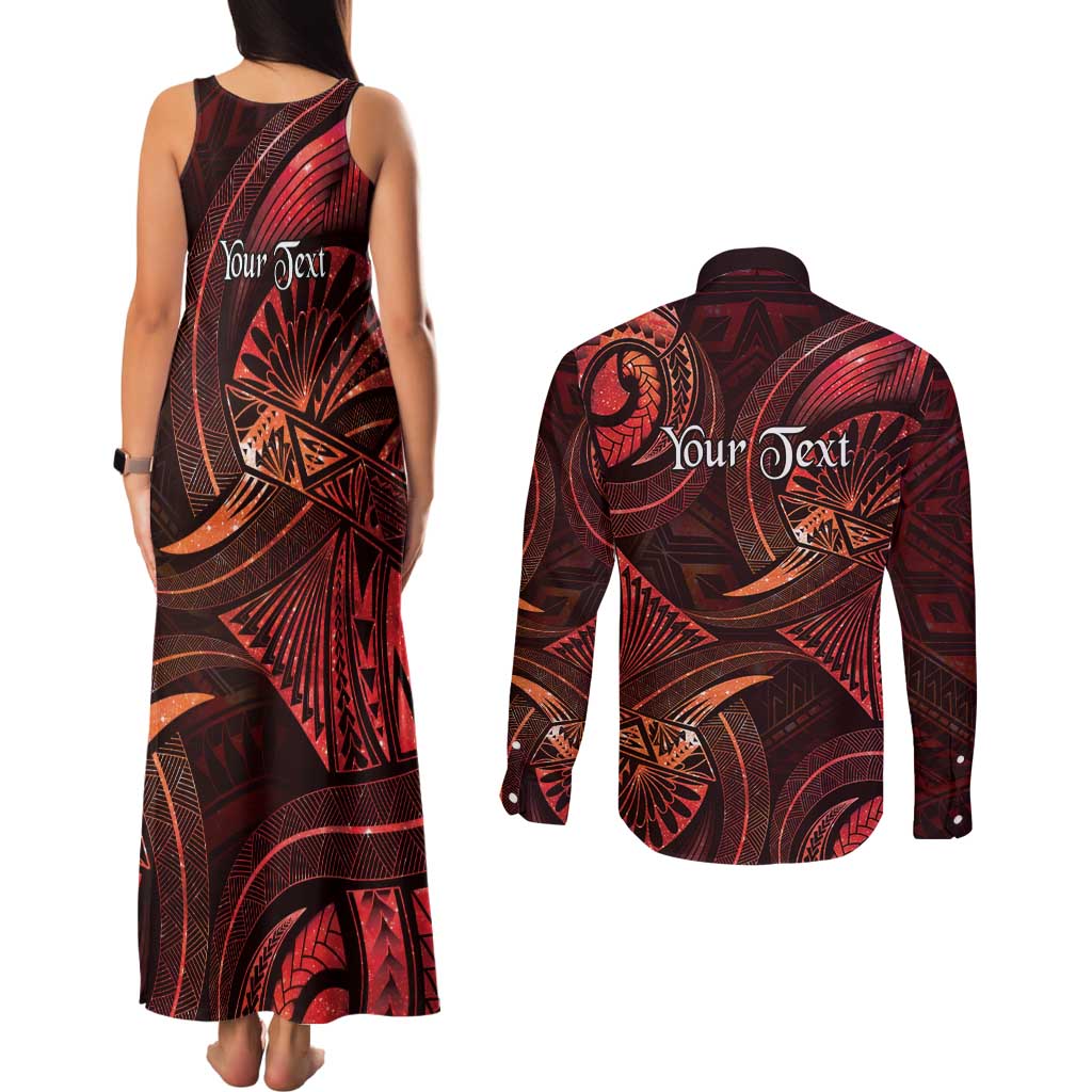 Personalised Polynesia Zodiac Scorpio Couples Matching Tank Maxi Dress and Long Sleeve Button Shirt Galaxy Polynesian Pattern Chest Tattoo Style LT14 - Polynesian Pride