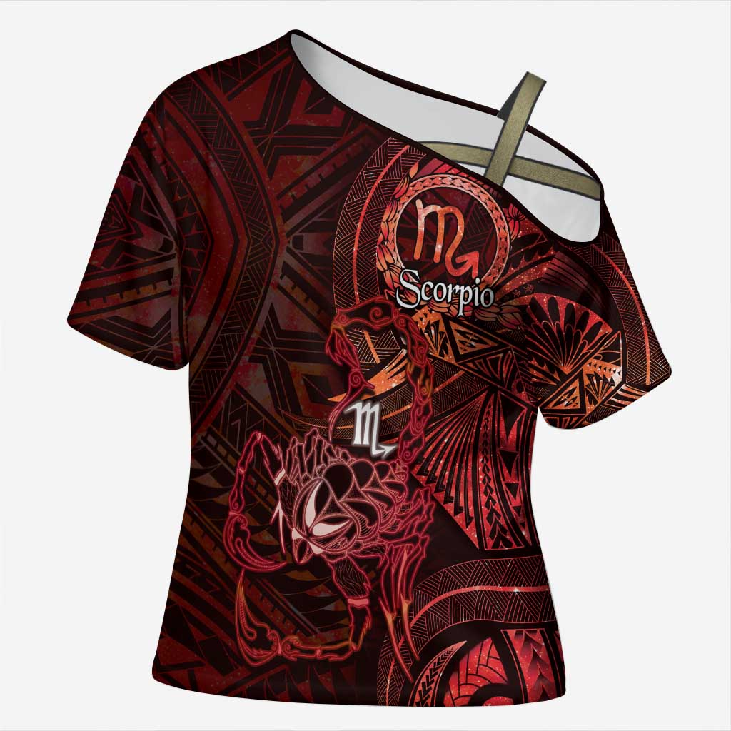 Personalised Polynesia Zodiac Scorpio Cross Shoulder Shirt Galaxy Polynesian Pattern Chest Tattoo Style