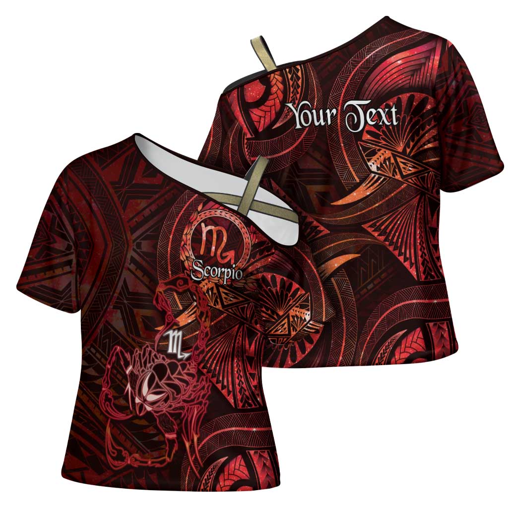 Personalised Polynesia Zodiac Scorpio Cross Shoulder Shirt Galaxy Polynesian Pattern Chest Tattoo Style