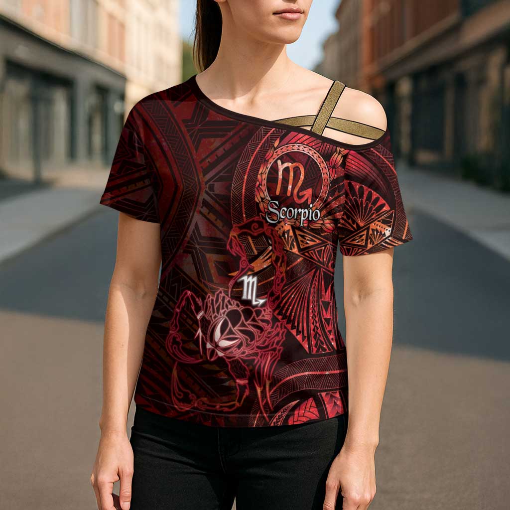 Personalised Polynesia Zodiac Scorpio Cross Shoulder Shirt Galaxy Polynesian Pattern Chest Tattoo Style