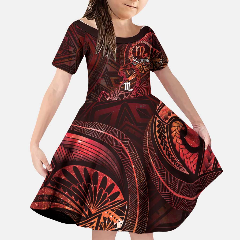 Personalised Polynesia Zodiac Scorpio Family Matching Off The Shoulder Long Sleeve Dress and Hawaiian Shirt Galaxy Polynesian Pattern Chest Tattoo Style