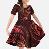 Personalised Polynesia Zodiac Scorpio Family Matching Off The Shoulder Long Sleeve Dress and Hawaiian Shirt Galaxy Polynesian Pattern Chest Tattoo Style