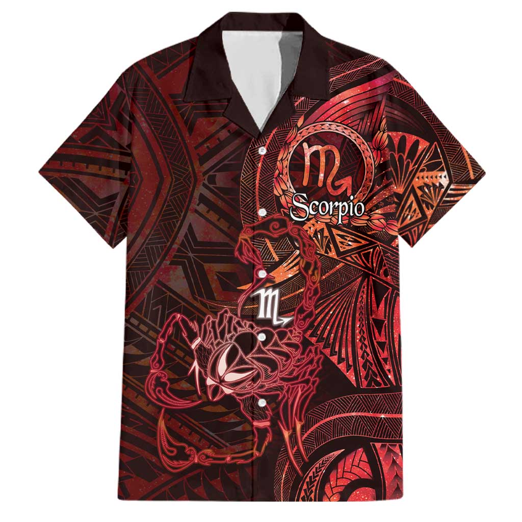 Personalised Polynesia Zodiac Scorpio Family Matching Off The Shoulder Long Sleeve Dress and Hawaiian Shirt Galaxy Polynesian Pattern Chest Tattoo Style