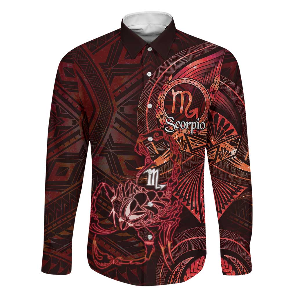 Personalised Polynesia Zodiac Scorpio Family Matching Off The Shoulder Long Sleeve Dress and Hawaiian Shirt Galaxy Polynesian Pattern Chest Tattoo Style