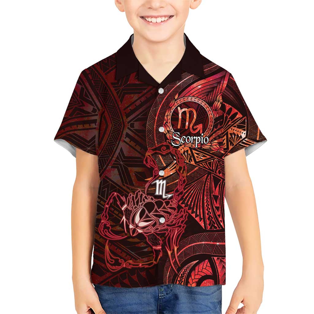 Personalised Polynesia Zodiac Scorpio Family Matching Off The Shoulder Long Sleeve Dress and Hawaiian Shirt Galaxy Polynesian Pattern Chest Tattoo Style