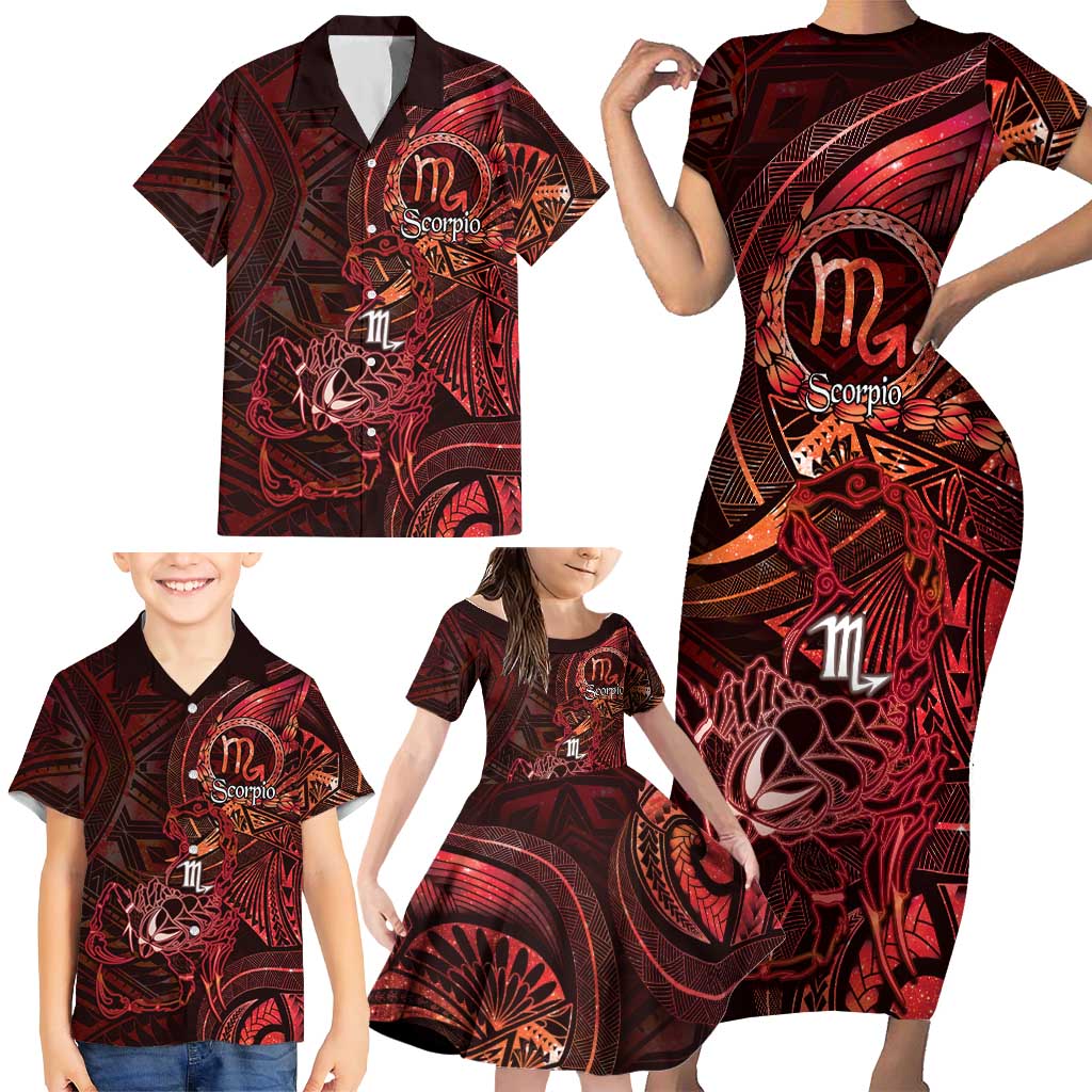 Personalised Polynesia Zodiac Scorpio Family Matching Short Sleeve Bodycon Dress and Hawaiian Shirt Galaxy Polynesian Pattern Chest Tattoo Style LT14 - Polynesian Pride