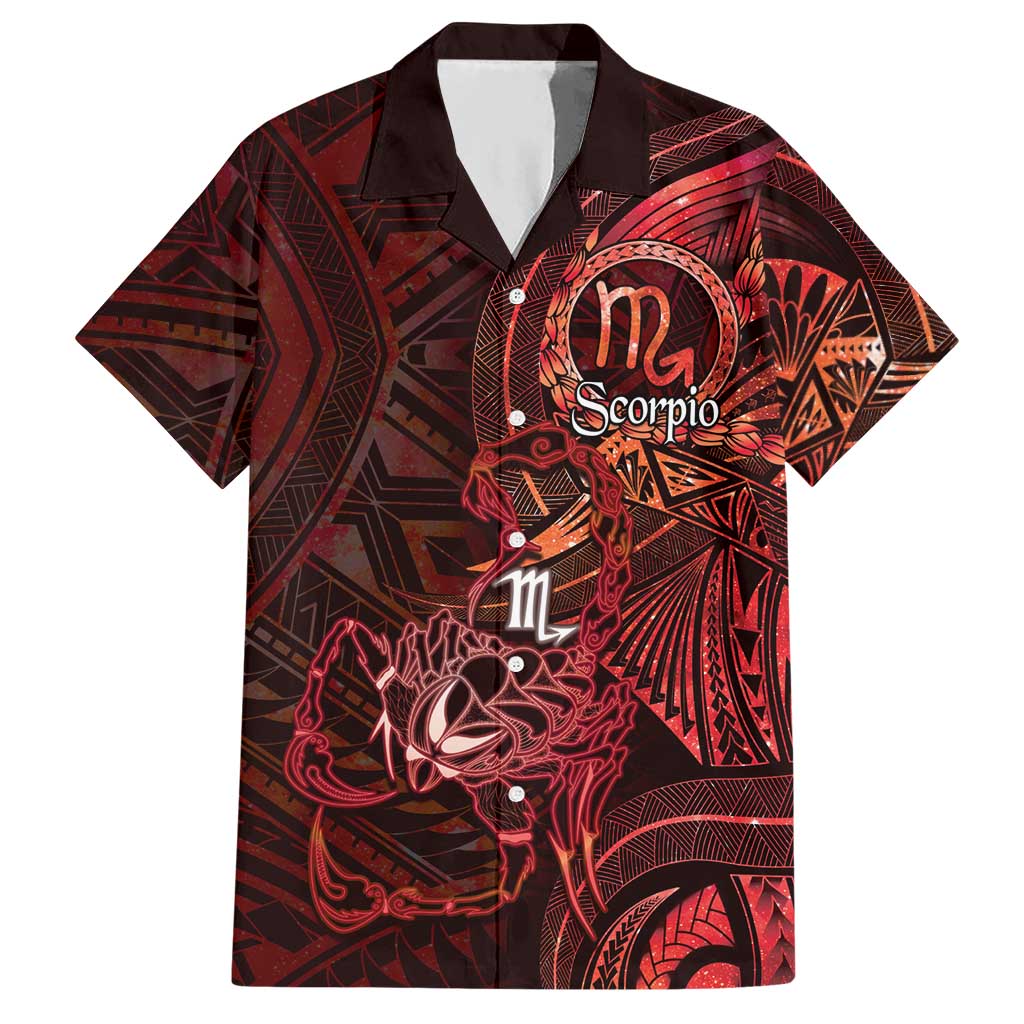 Personalised Polynesia Zodiac Scorpio Hawaiian Shirt Galaxy Polynesian Pattern Chest Tattoo Style