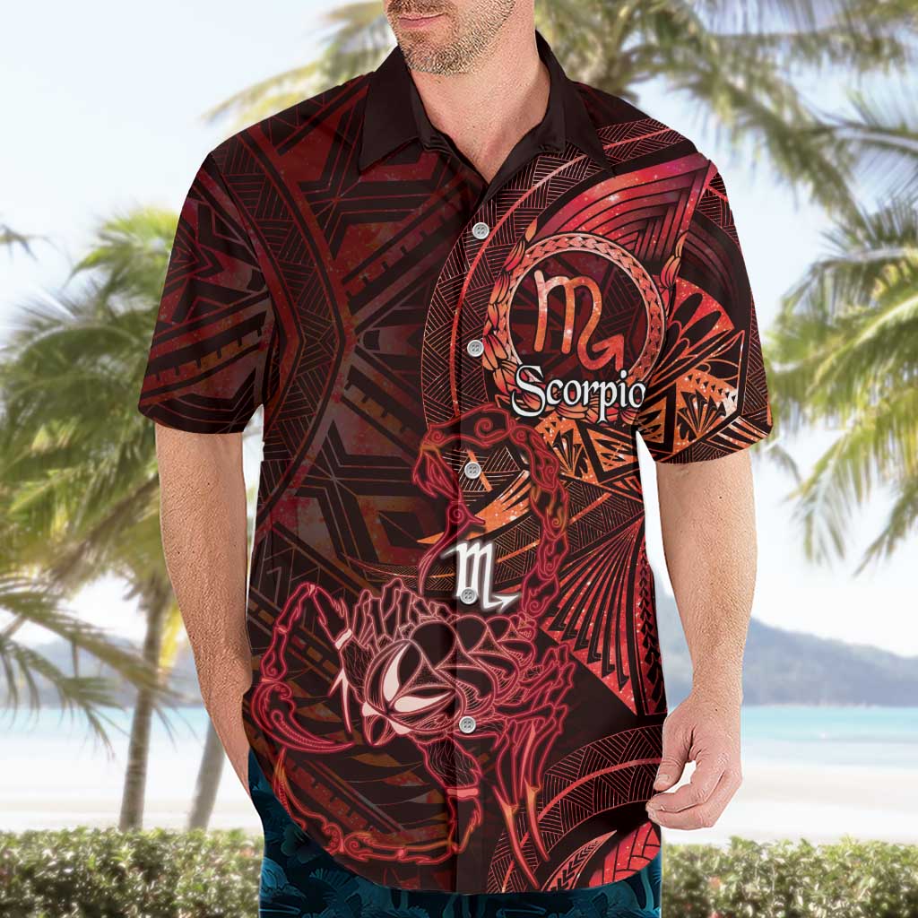Personalised Polynesia Zodiac Scorpio Hawaiian Shirt Galaxy Polynesian Pattern Chest Tattoo Style
