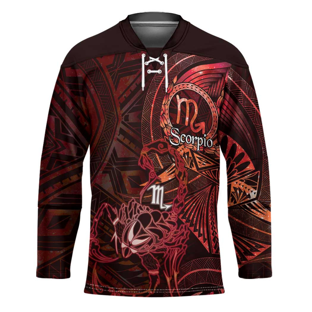 Personalised Polynesia Zodiac Scorpio Hockey Jersey Galaxy Polynesian Pattern Chest Tattoo Style LT14 Unisex Red - Polynesian Pride