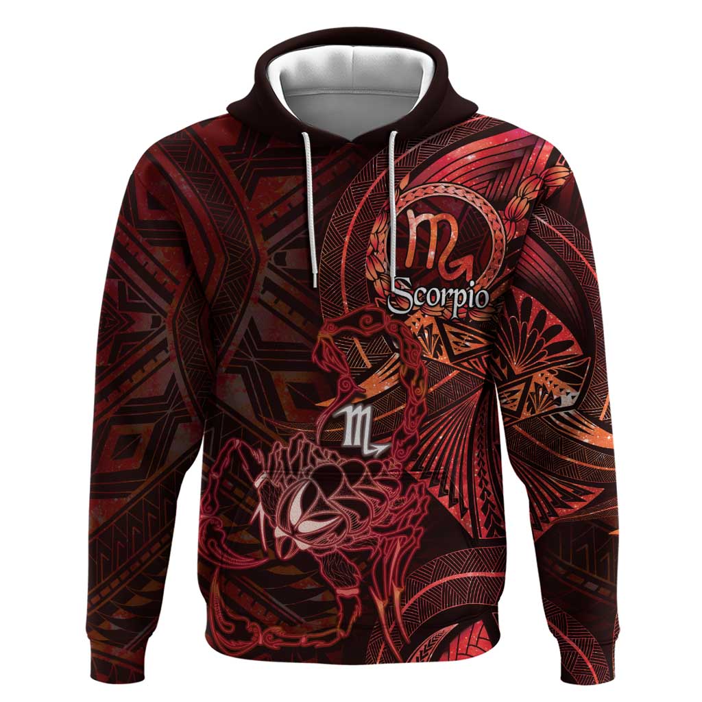 Personalised Polynesia Zodiac Scorpio Hoodie Galaxy Polynesian Pattern Chest Tattoo Style LT14 Pullover Hoodie Red - Polynesian Pride
