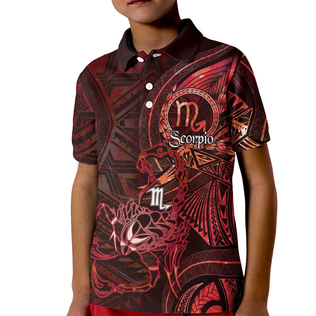 Personalised Polynesia Zodiac Scorpio Kid Polo Shirt Galaxy Polynesian Pattern Chest Tattoo Style LT14 Kid Red - Polynesian Pride