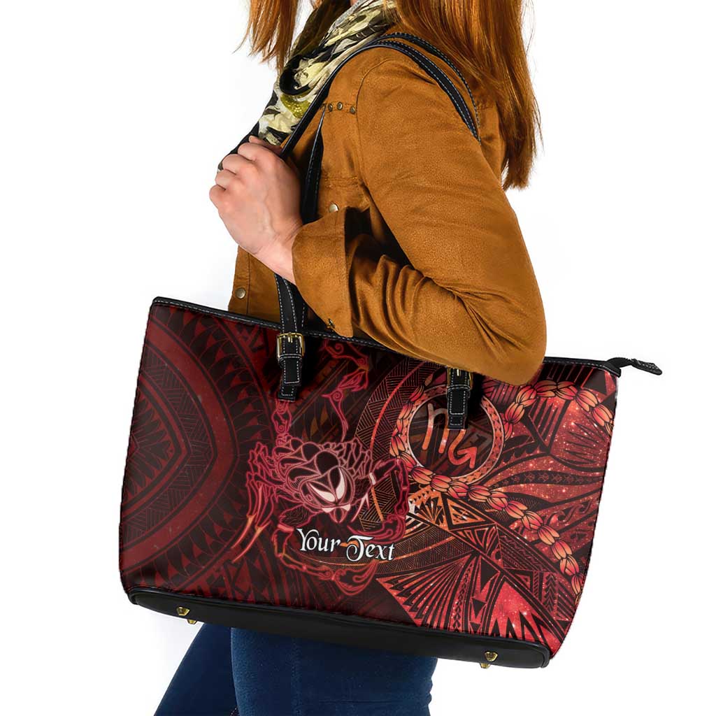Personalised Polynesia Zodiac Scorpio Leather Tote Bag Galaxy Polynesian Pattern Chest Tattoo Style LT14 Red - Polynesian Pride