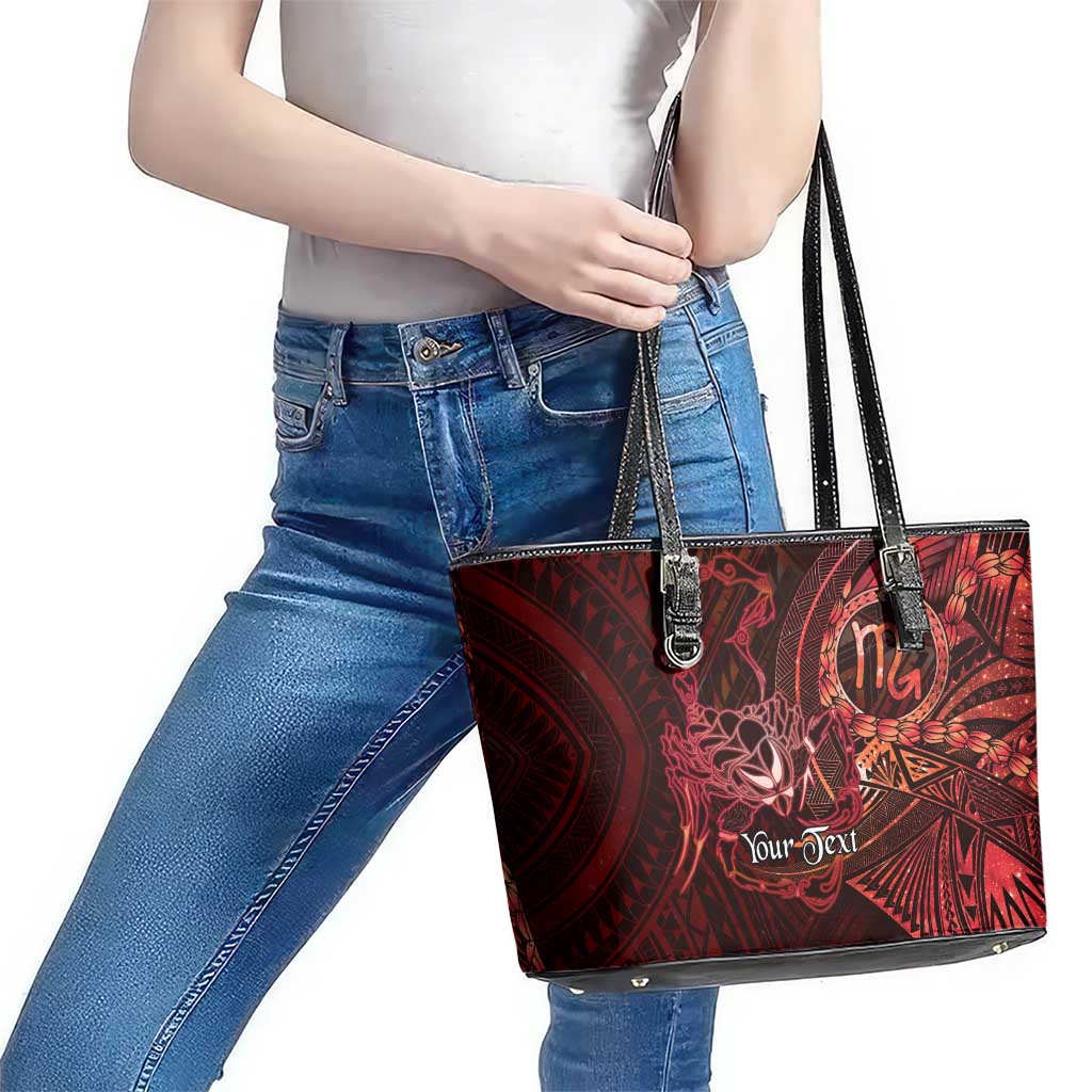 Personalised Polynesia Zodiac Scorpio Leather Tote Bag Galaxy Polynesian Pattern Chest Tattoo Style