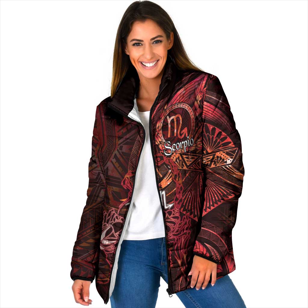 Personalised Polynesia Zodiac Scorpio Padded Jacket Galaxy Polynesian Pattern Chest Tattoo Style LT14 Women Red - Polynesian Pride