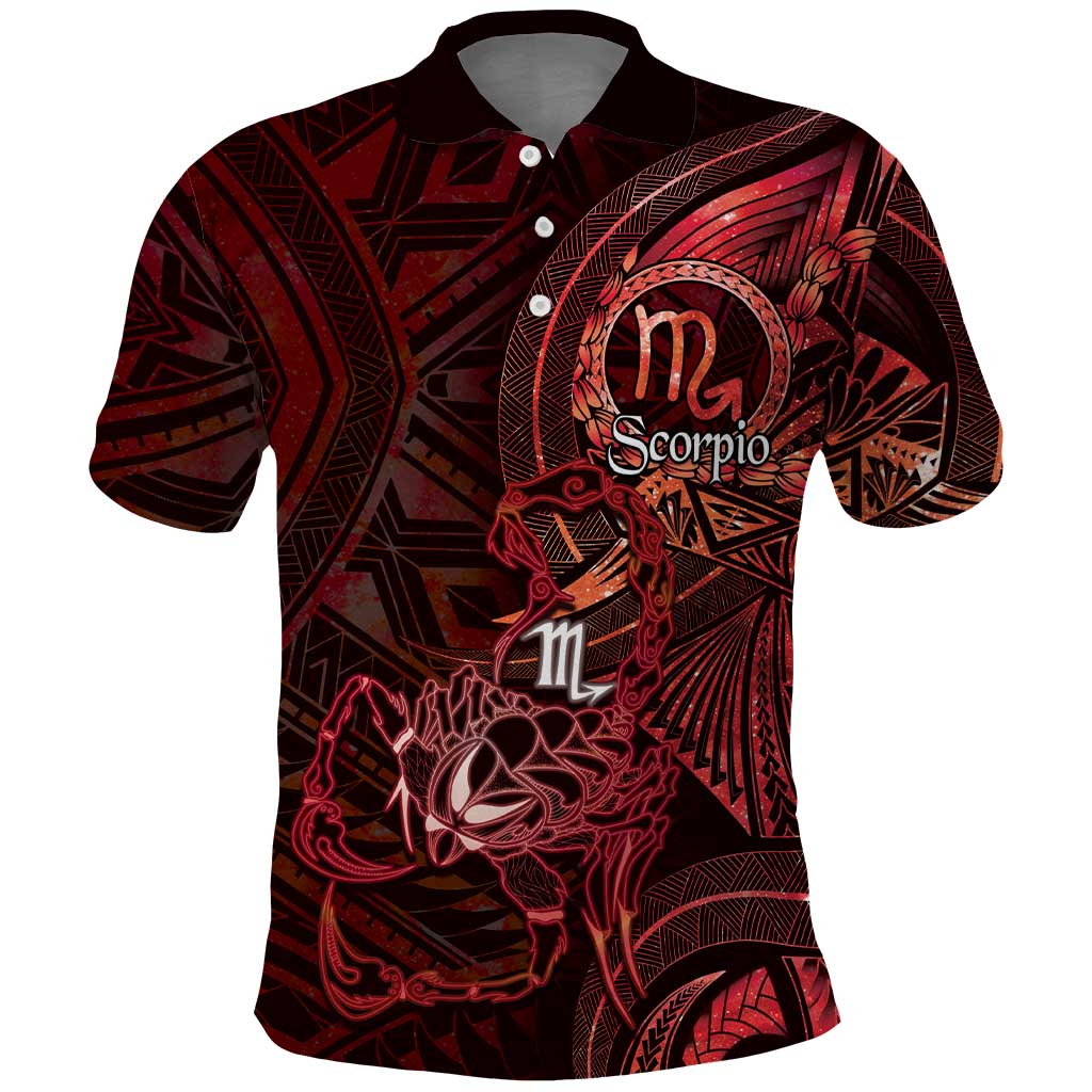 Personalised Polynesia Zodiac Scorpio Polo Shirt Galaxy Polynesian Pattern Chest Tattoo Style LT14 Red - Polynesian Pride