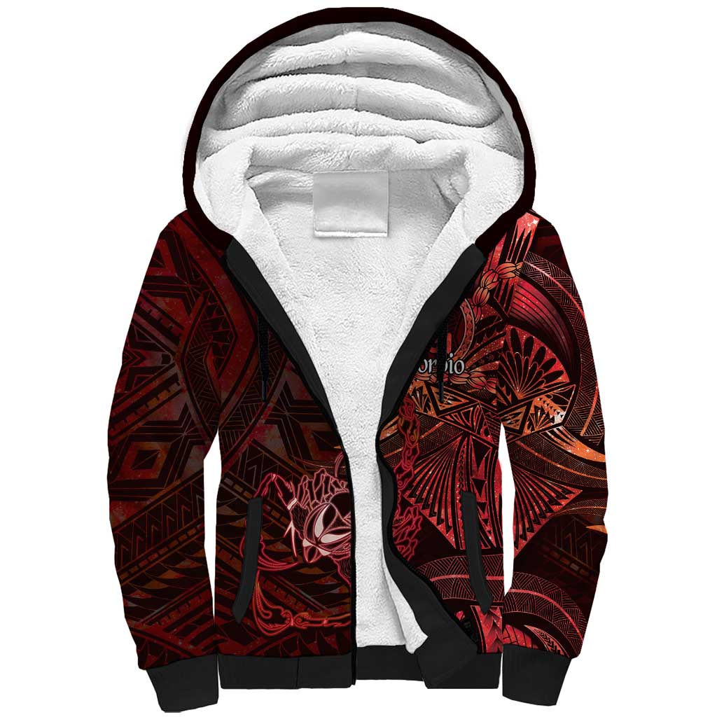 Personalised Polynesia Zodiac Scorpio Sherpa Hoodie Galaxy Polynesian Pattern Chest Tattoo Style LT14 Unisex Red - Polynesian Pride